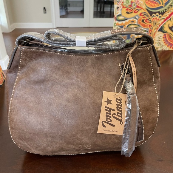 TONY LAMA Women's Cowhide Hobo Leather Accents Concealed Carry NWT Brown Multi - Picture 14 of 14